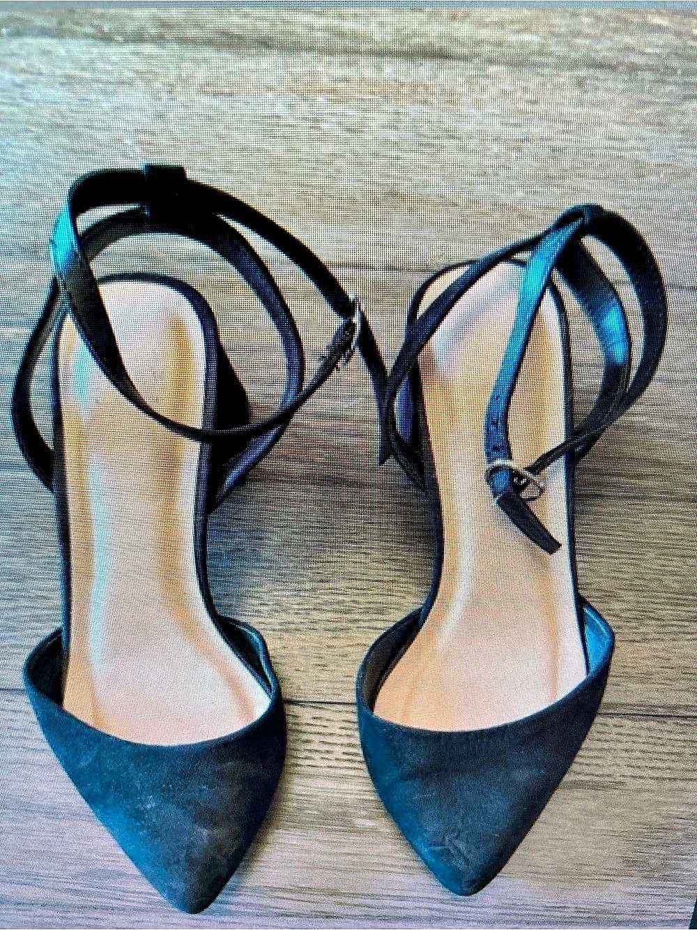 A New Day Pointed-Toe Ankle Strap Heels in Black